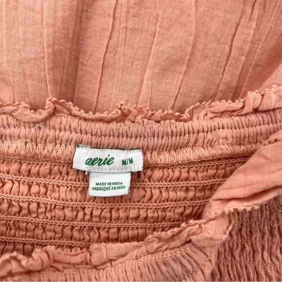 Aerie Size M Peach Mini Sundress Smocked Tie Shoulders Ruffle Western Prairie - Picture 10 of 12